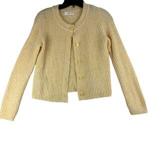 MNG Mango Yellow Button Up Cardigan Sweater Women XS 32" Bust Granny Alpaca Wool